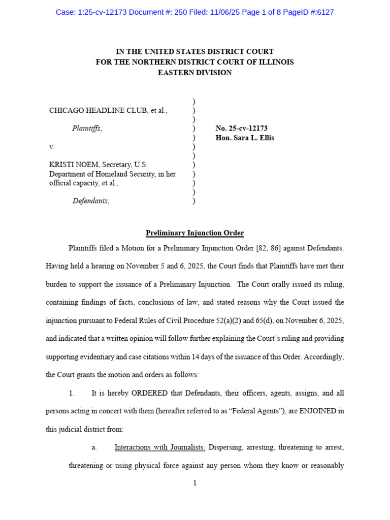 Preliminary Injunction Order, 11-6-2025 | PDF | Common Law | Justice