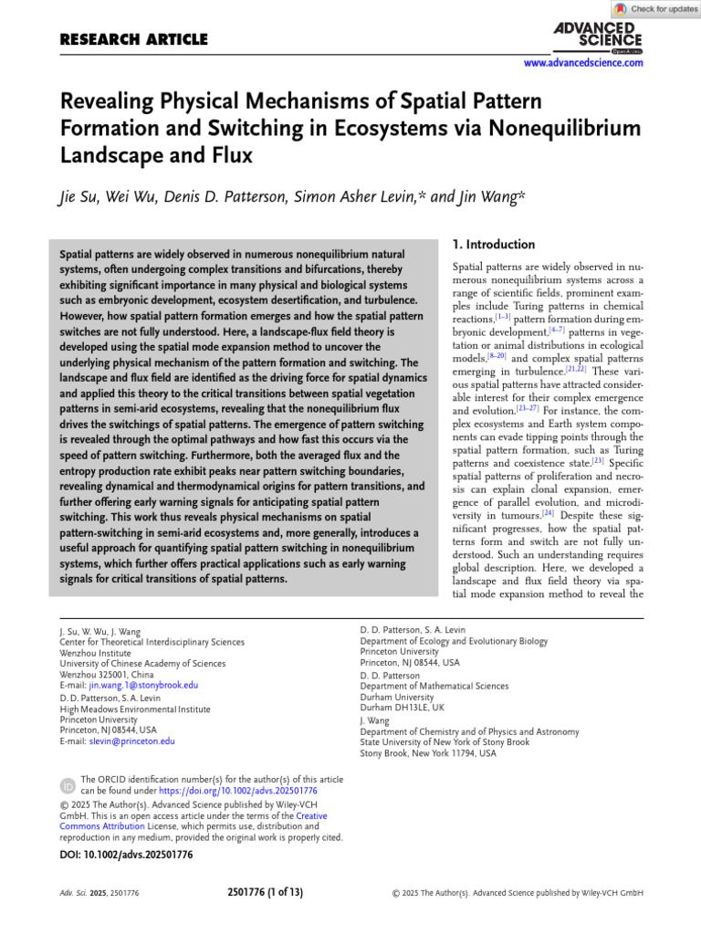 Revealing Physical Mechanisms of Spatial Pattern Formation and ...