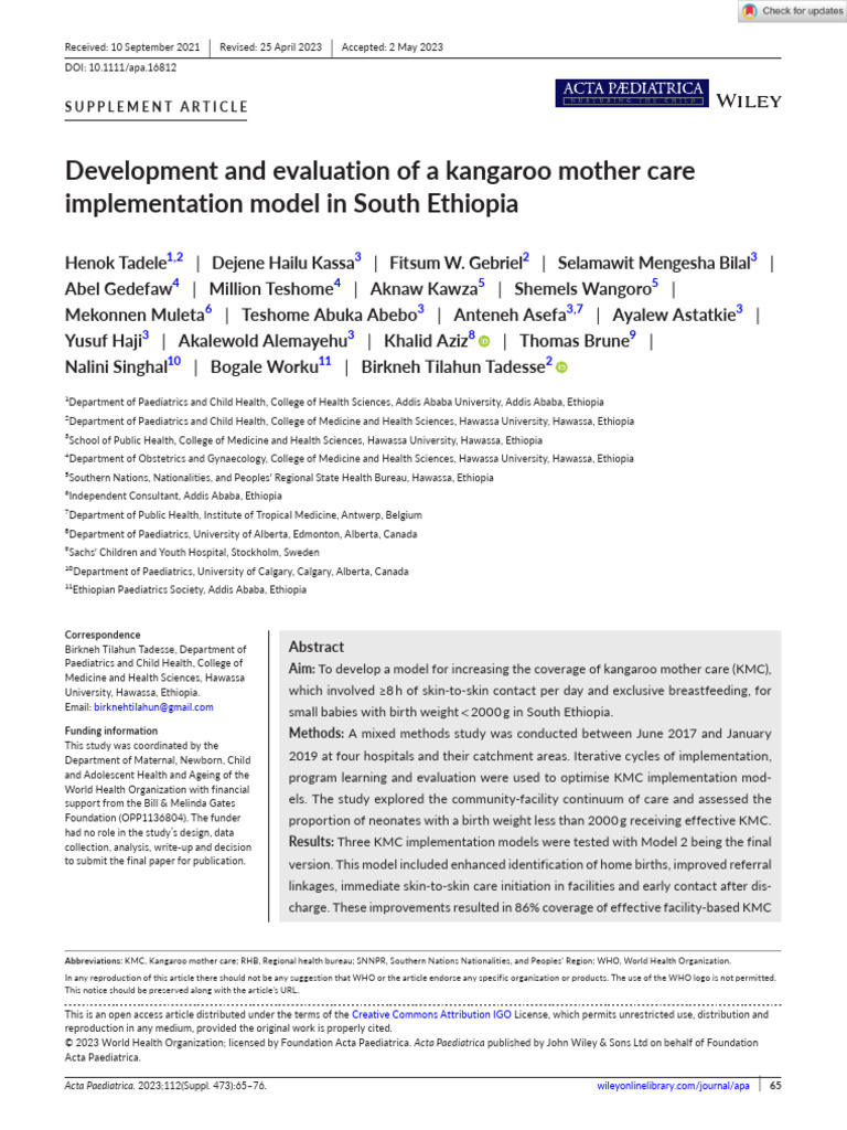 Acta Paediatrica - 2023 - Tadele - Development and Evaluation of A ...