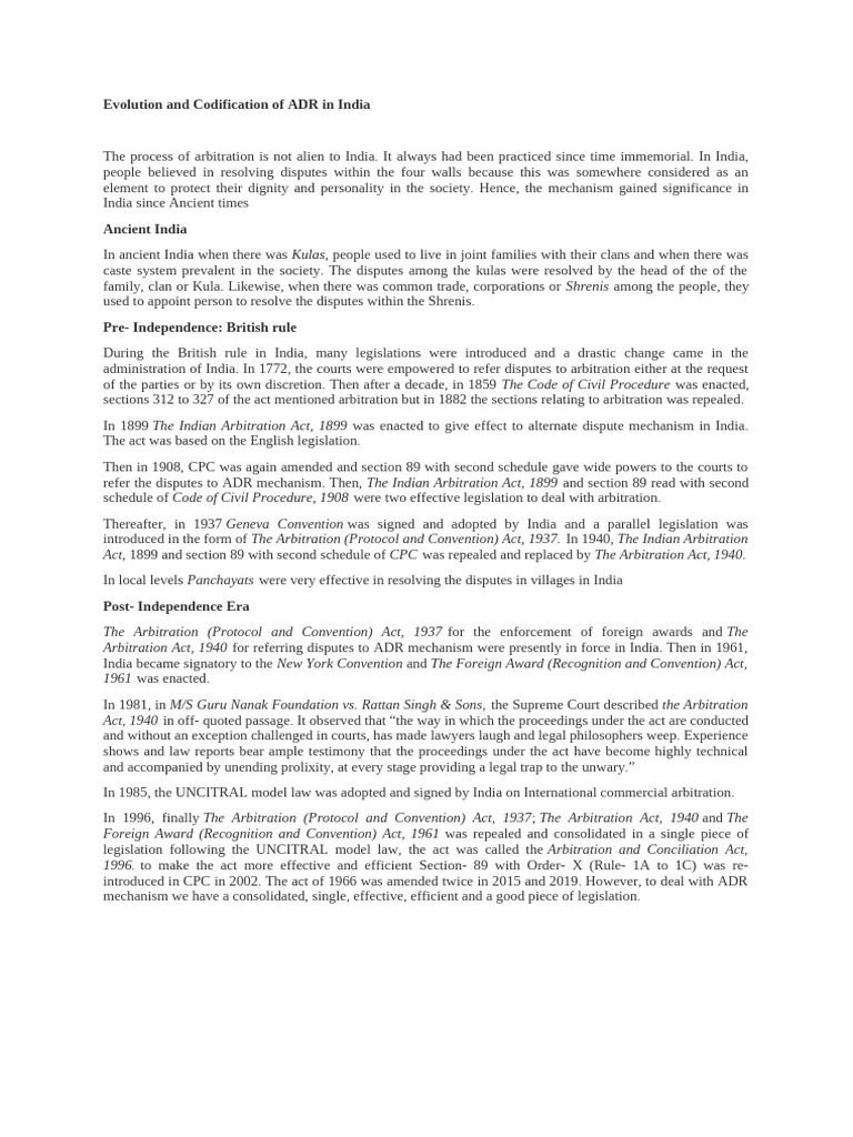 Evolution and Codification of ADR in India | PDF | Arbitration ...