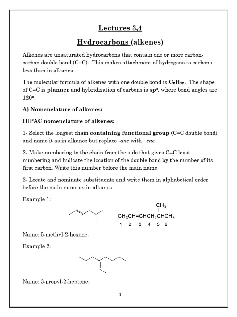 Alkenes: Nomenclature and Reactions Guide | PDF | Alkene | Ethylene