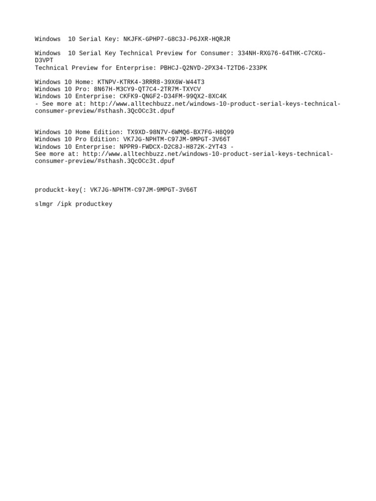 Windows 10 Product Serial Keys List | PDF