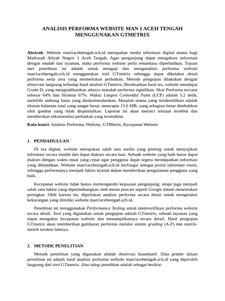 Analisis Performa Website MAN 1 Aceh Tengah | PDF