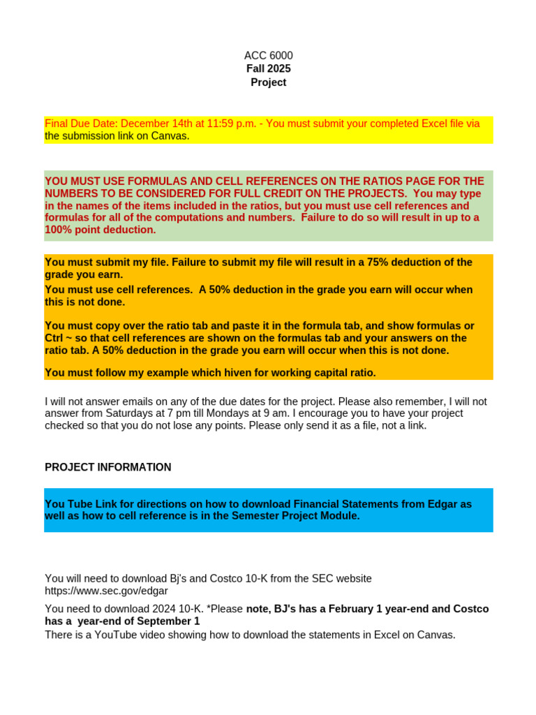 ACC 6000 Project Guidelines for Fall 2025 | PDF | Working Capital ...
