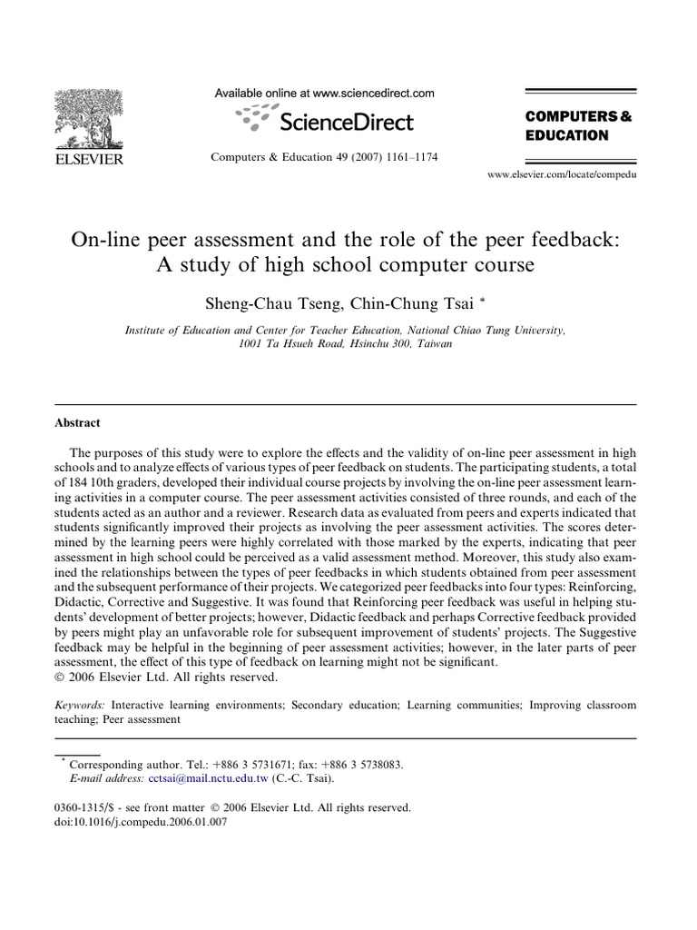 Online Peer Assessment in High Schools | PDF | Learning | Cognition