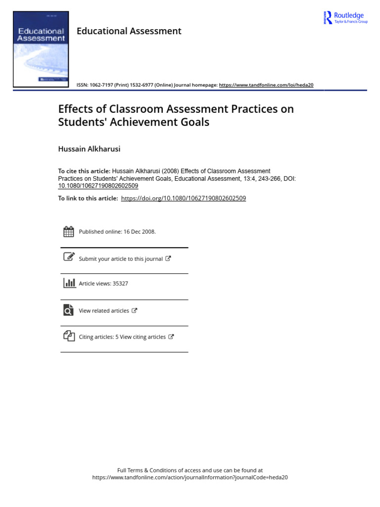 Classroom Assessment Impact on Goals | PDF | Educational Assessment ...