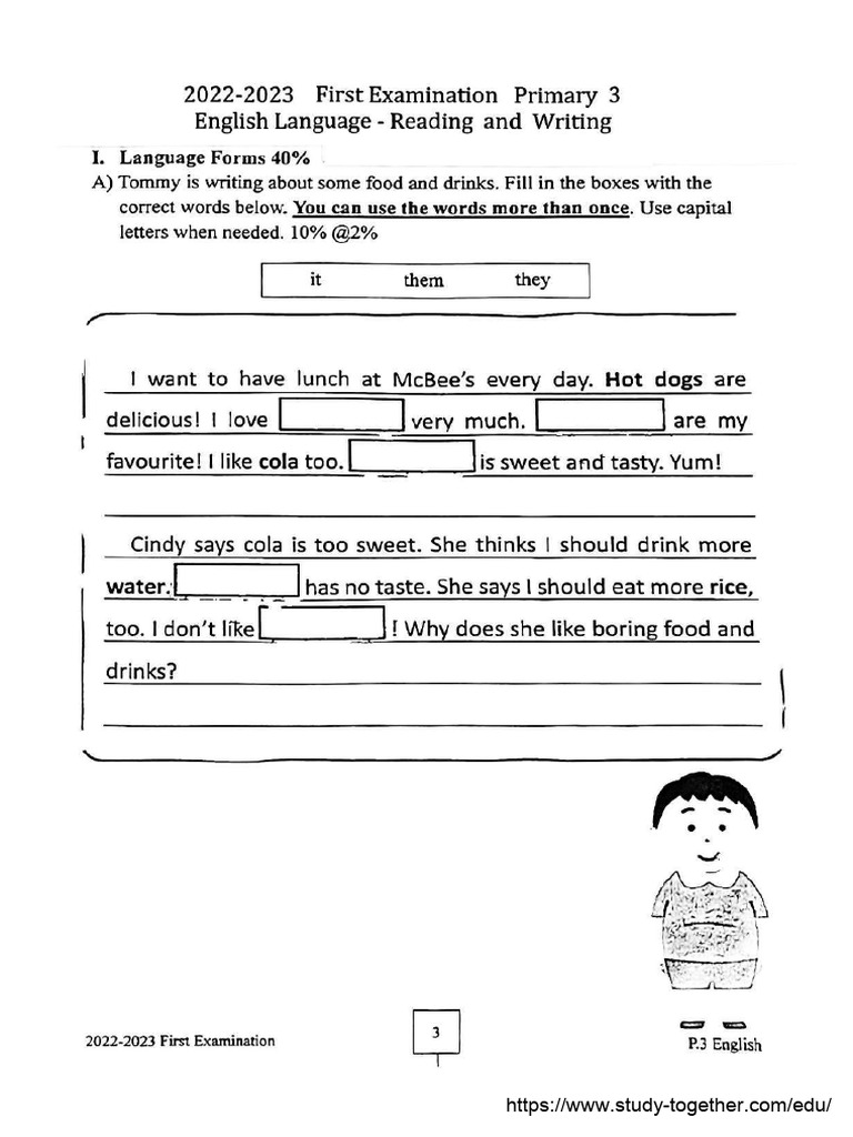 E3009-P3 English 1st Exam Reading N Writing 2022 | PDF