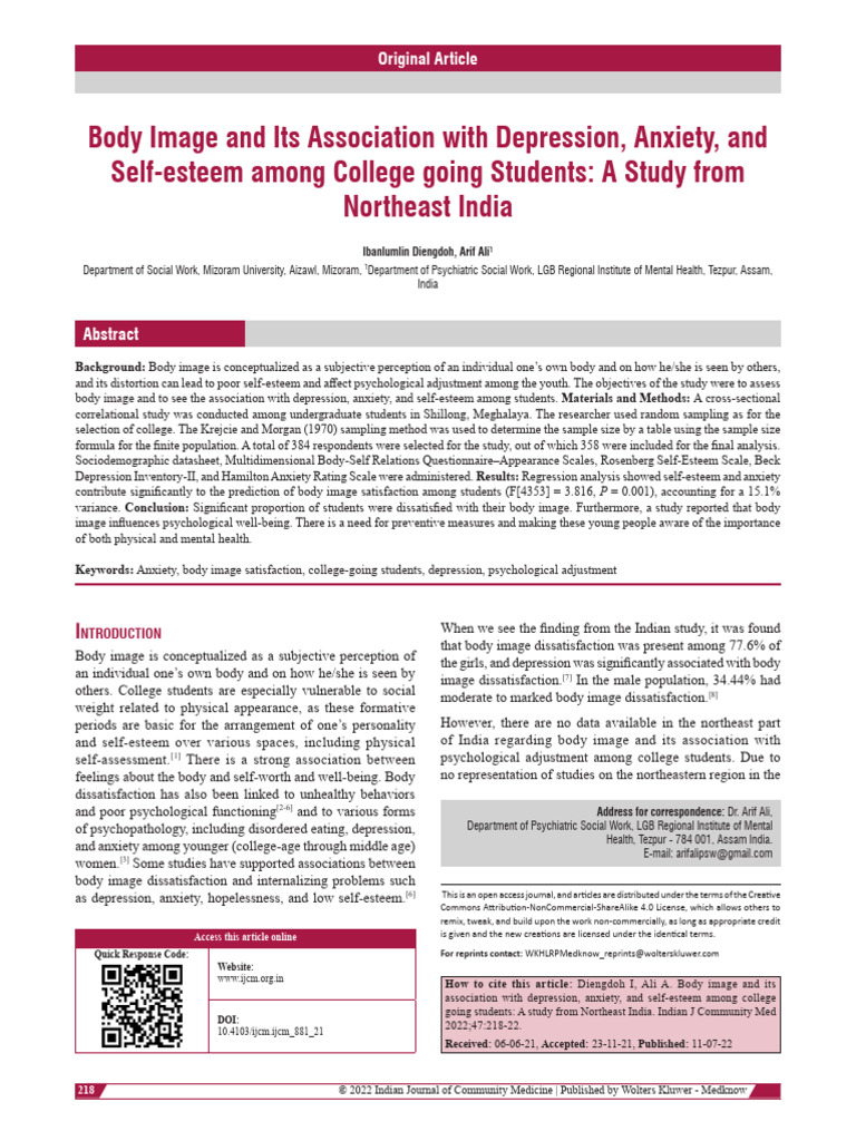Body Image and Mental Health in Students | PDF | Body Image | Body Mass ...