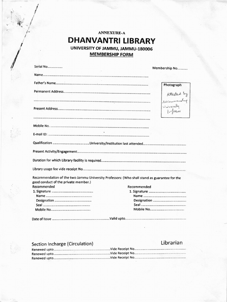 Dhanvantri Library Membership Form | PDF | Justice | Crime & Violence