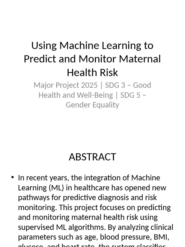 ML for Predicting Maternal Health Risks | PDF | Machine Learning ...