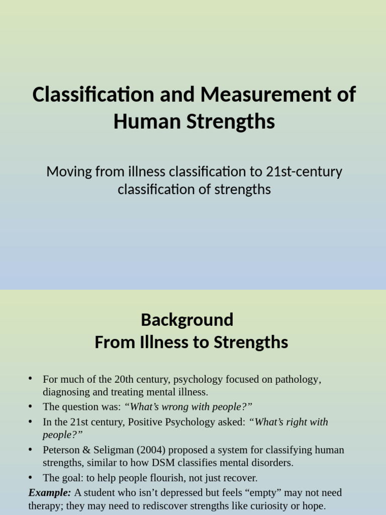 Human Strengths Classification Guide | PDF | Happiness | Positive ...