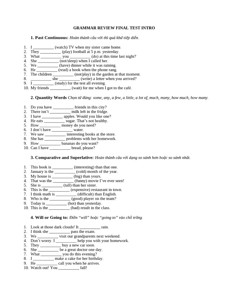 Grammar Review Final Test Intro | PDF
