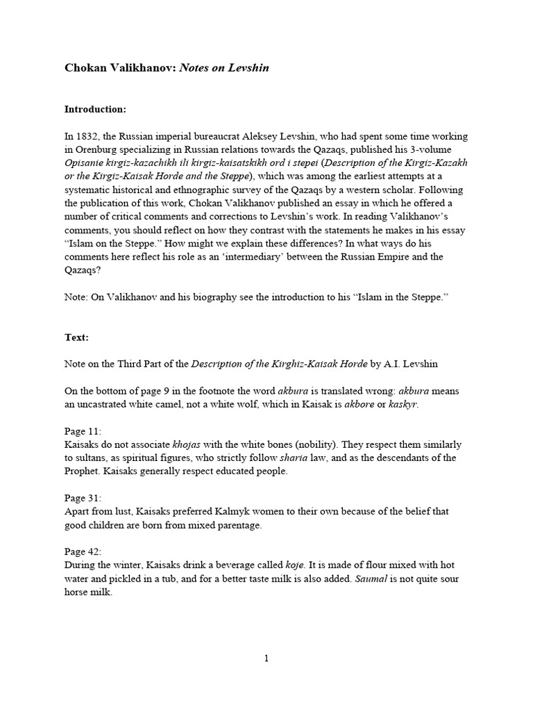 Valikhanov's Critique of Levshin's Work | PDF | Witchcraft | God