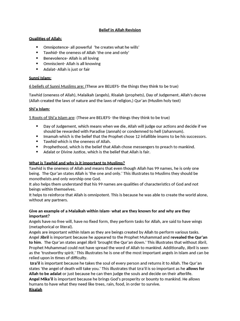 Understanding Allah in Islam: Key Beliefs | PDF | God In Islam ...