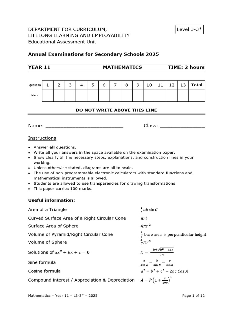 maths_yr11_L3-3X_2025 | PDF | Area | Mathematics