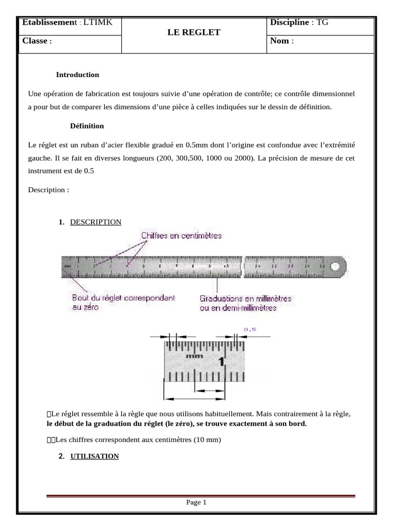 Guide d'utilisation du réglet en métrologie | PDF