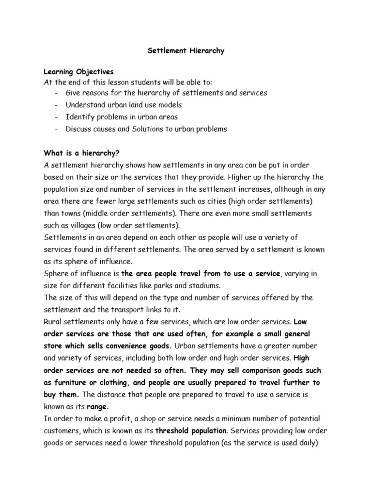 Understanding Settlement Hierarchy and Land Use | PDF | Cost Of Living ...