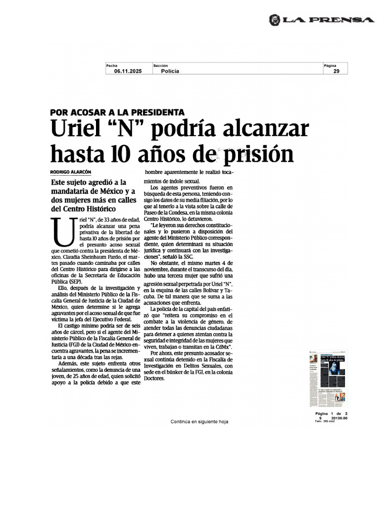 POR ACOSAR A LA PRESIDENTA Uriel N Podría Alcanzar Hasta 10 Años de ...