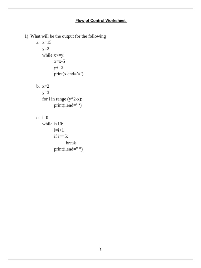 Control Flow Worksheet Solutions | PDF