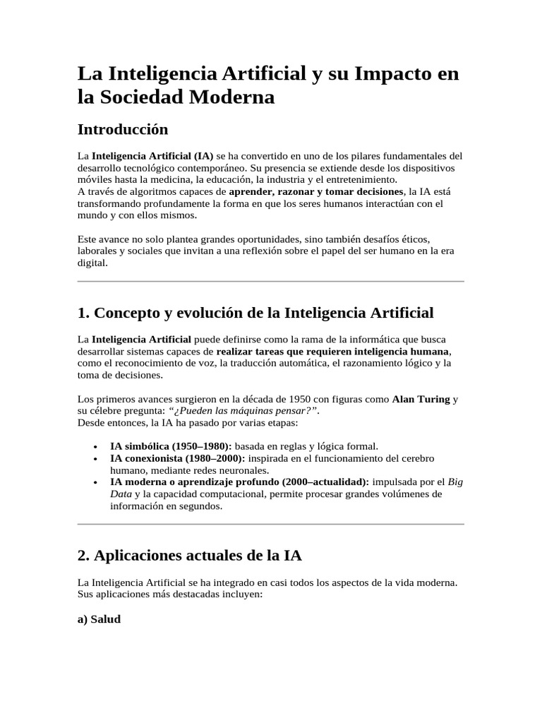 Impacto de la IA en la Sociedad Moderna | PDF | Inteligencia artificial ...