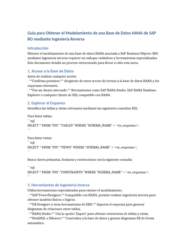 Modelamiento de Base de Datos HANA con Ingeniería Inversa | PDF | SQL ...