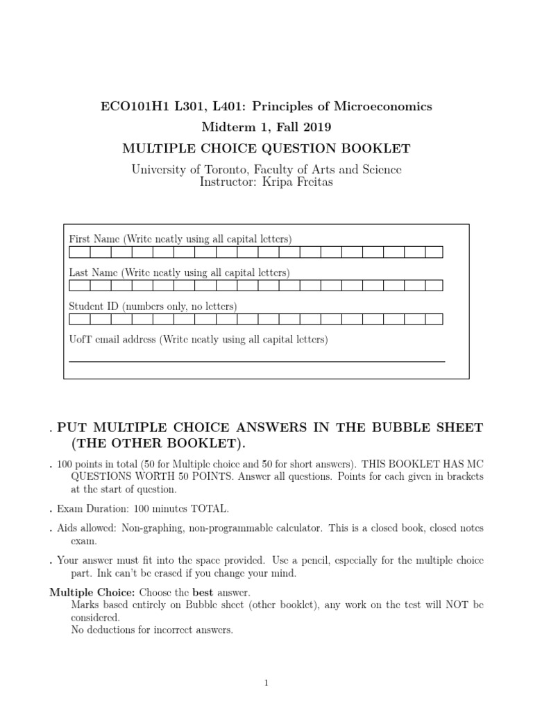 Microeconomics Midterm 1 Exam 2019 | PDF | Demand | Price Elasticity Of ...