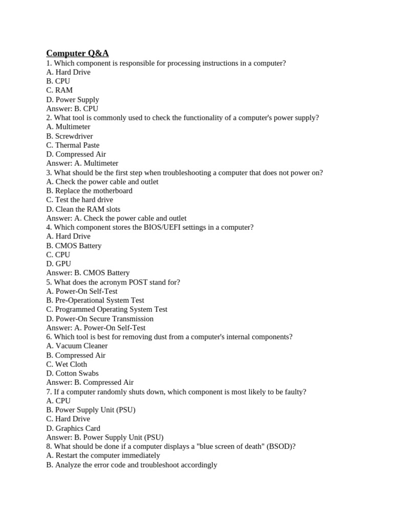 Computer Troubleshooting Q&A Guide | PDF | Booting | Bios