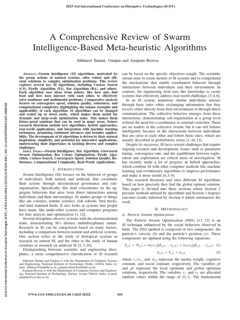 Swarm Intelligence Meta-Heuristic Review | PDF | Applied Mathematics