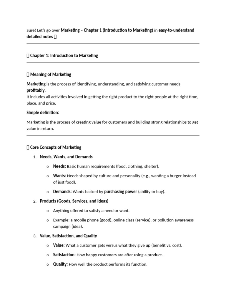 Chapter 1 Introduction to Marketing | PDF | Marketing | Market (Economics)