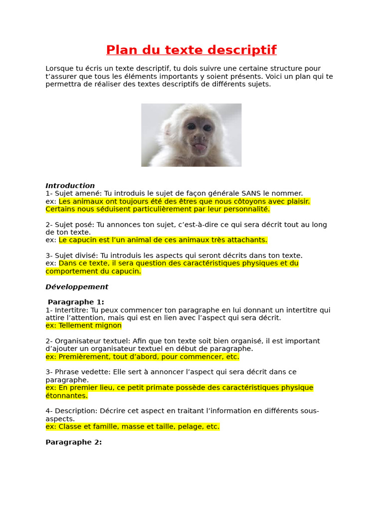 Guide pour rédiger un texte descriptif | PDF