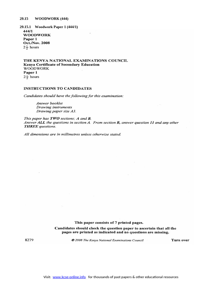 Woodwork Paper 1 Past Exam Resources | PDF