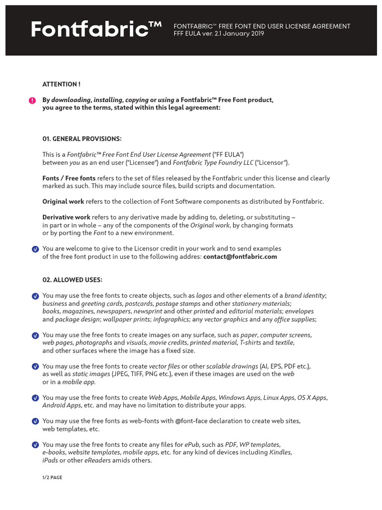FFF EULA License Ver2.1 | PDF | License | Application Software