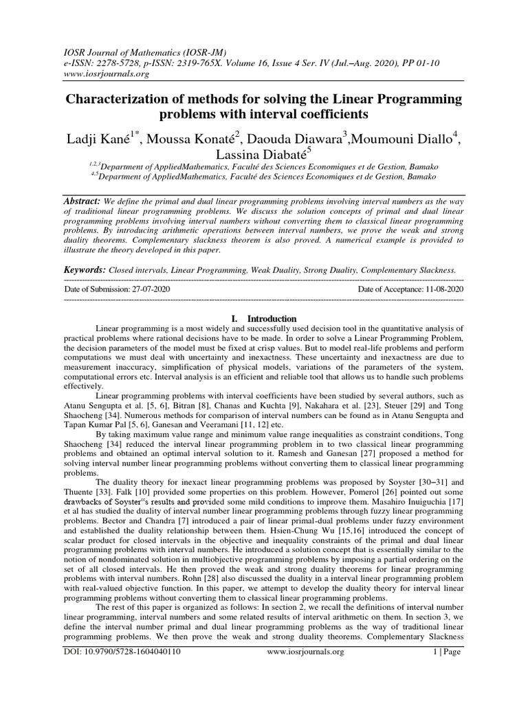 Solving Linear Programming with Intervals | PDF | Linear Programming ...