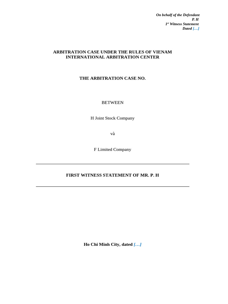 Witness Statement in Arbitration Case | PDF