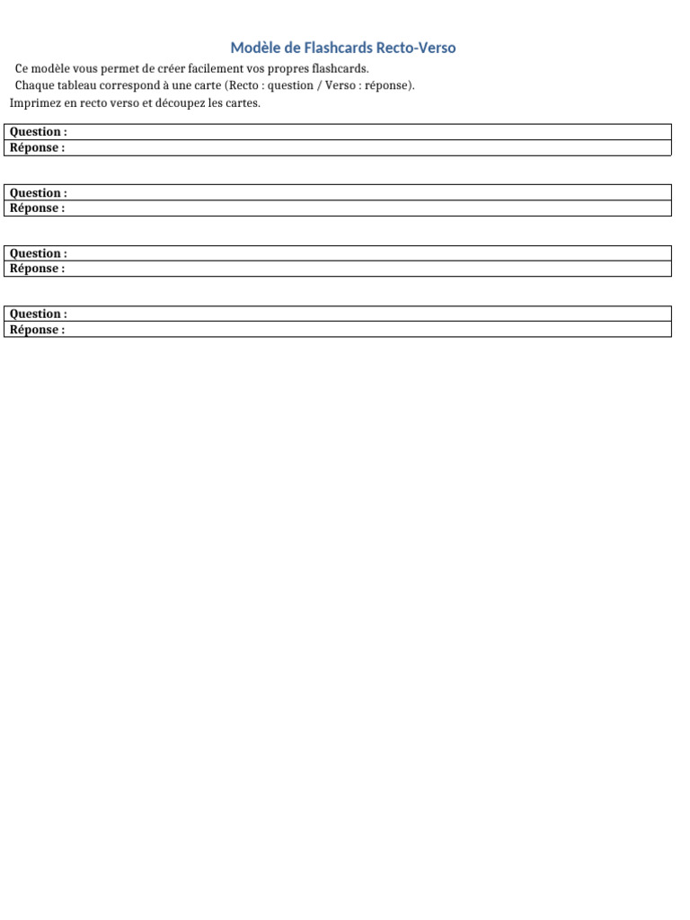 Mod le De Flashcards Recto Verso PDF