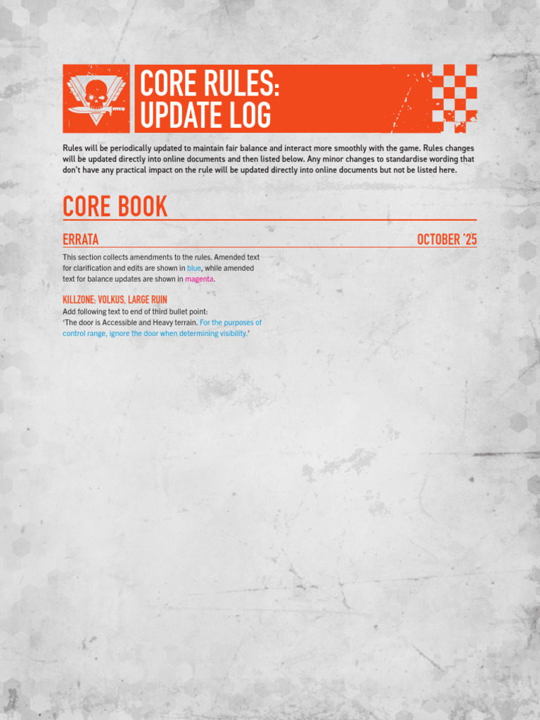 WH 40K Kill Team Core Rules Update Log ENG | PDF