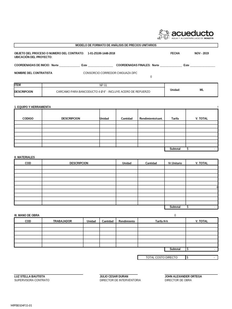 Formato Análisis de Precios Unitarios | PDF