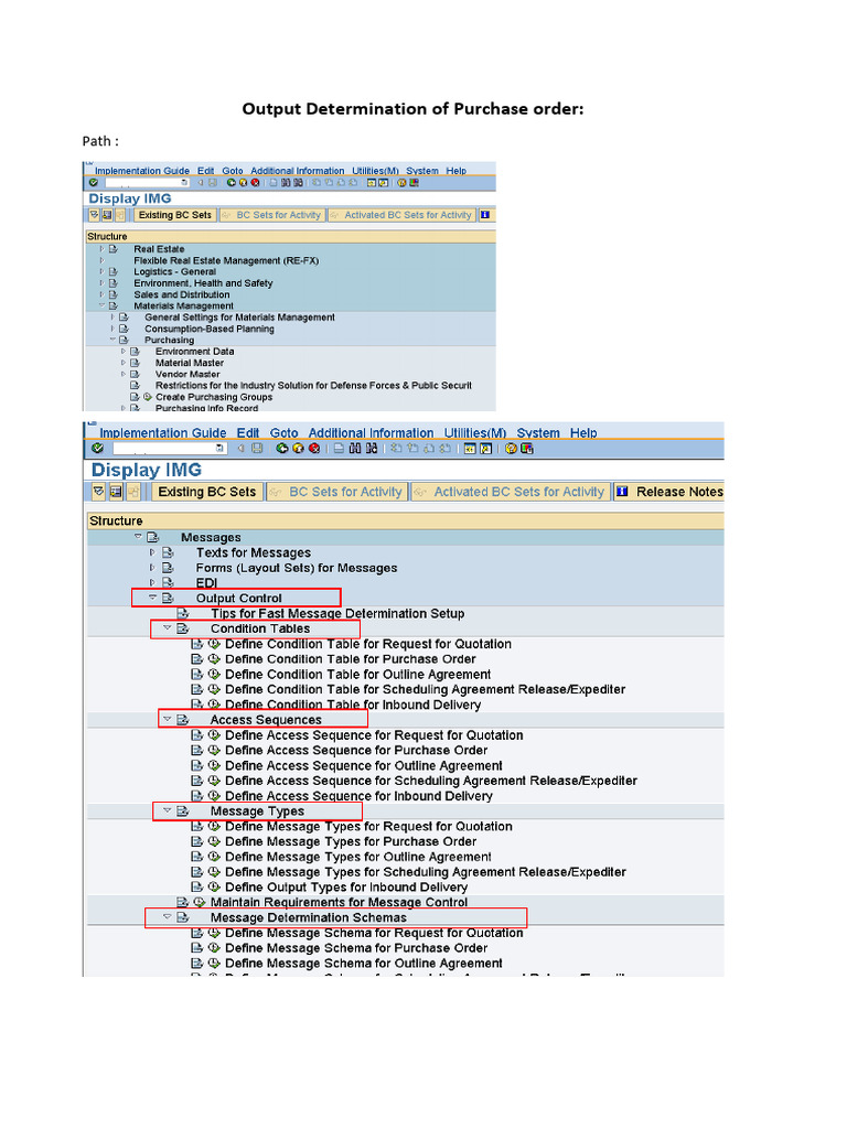 Configuration of Output Determination of Purchase Order | PDF