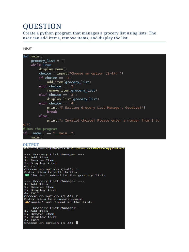 Grocery List Manager in Python | PDF