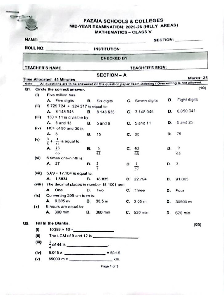 Model Paper Maths | PDF