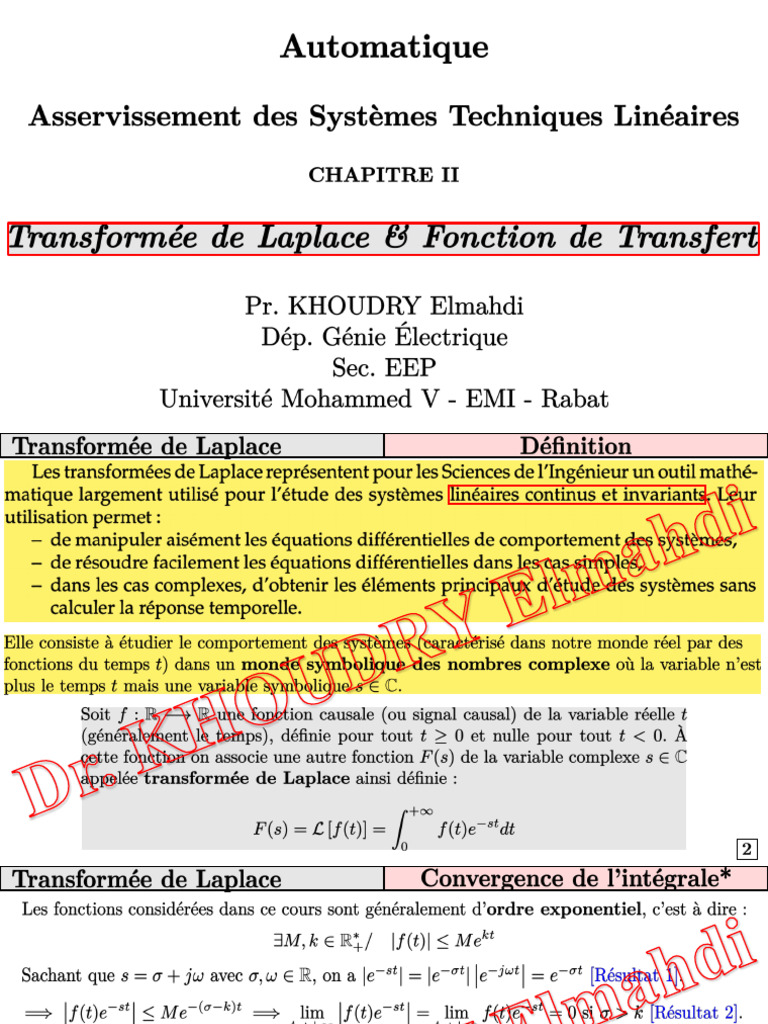 Transformée de Laplace Et Fonction de Transfert | PDF