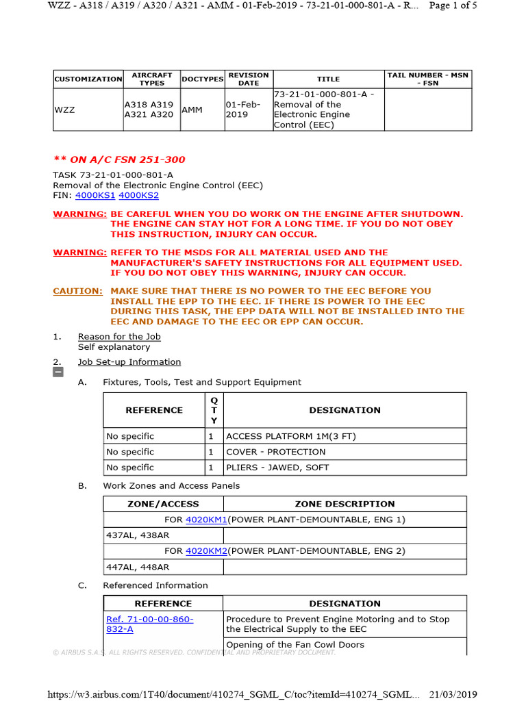 EEC Removal Procedure for Airbus A320 | PDF | Civil Aircraft | Aircraft