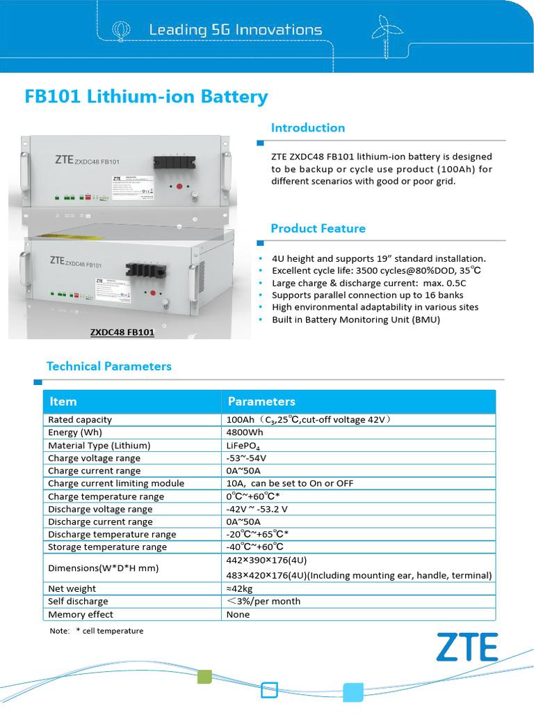 Data Sheet - ZXDC48 FB101 Lithium-Ion Battery - 20180202 Claro