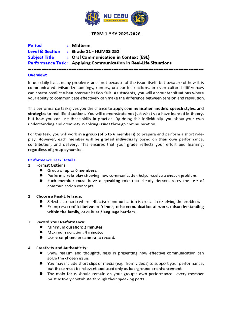 Oral Com - Midterm Performance Task 2 | PDF | Communication | Creativity