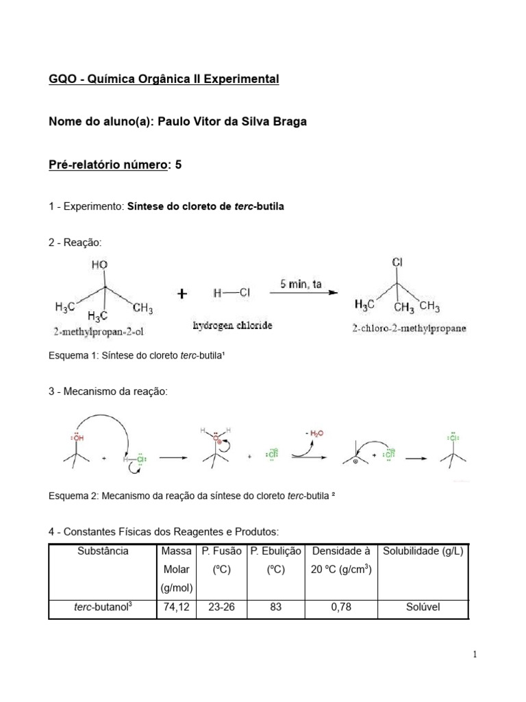 Síntese do Cloreto de Terc-Butila | PDF | Solubilidade | Ácido clorídrico