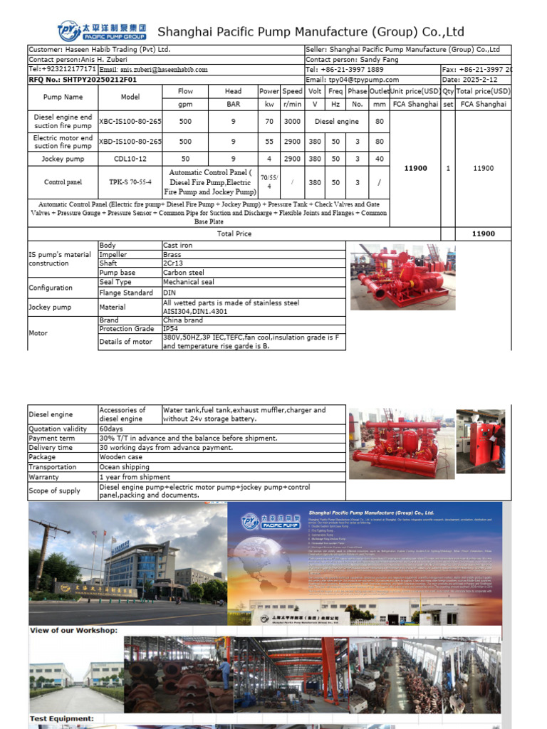 Shanghai Fire Pump Quotation Details | PDF | Pump | Diesel Engine