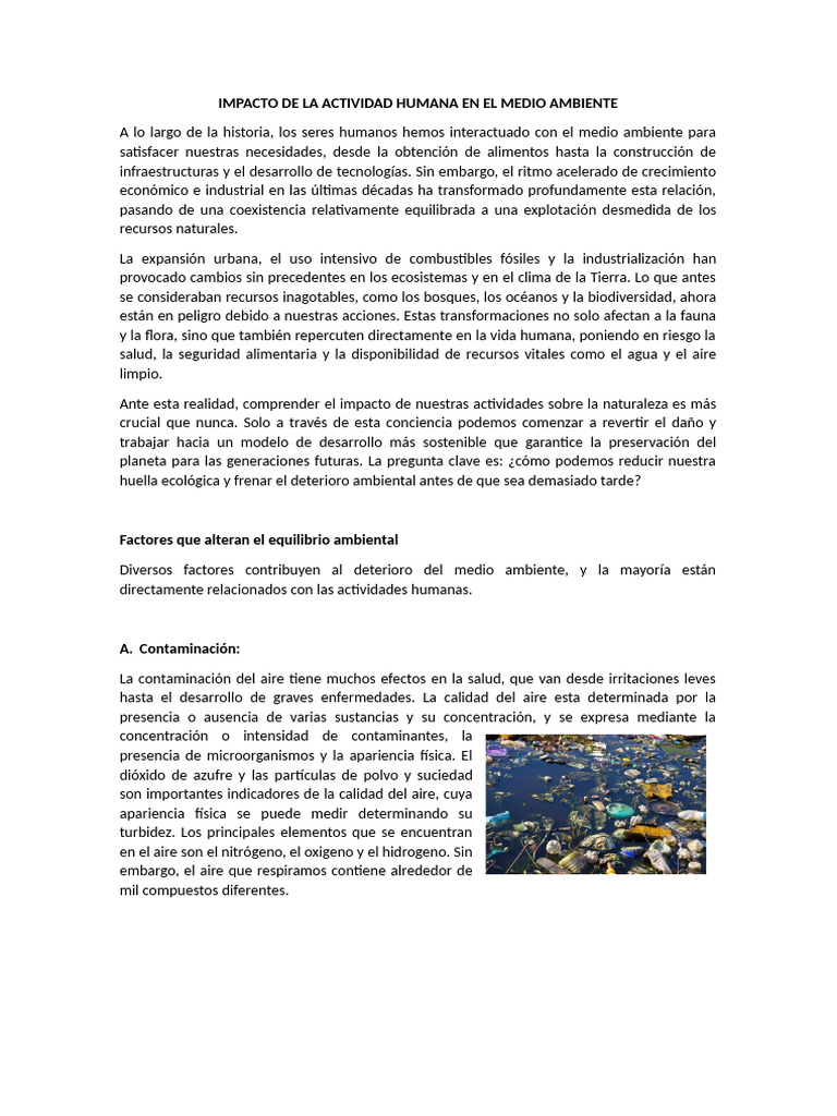 Impacto Humano en el Medio Ambiente | PDF | Agua | Entorno natural