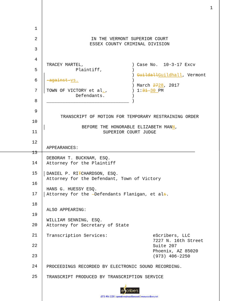 Vermont Court Transcript: TRO Motion | PDF | Public Law | Justice