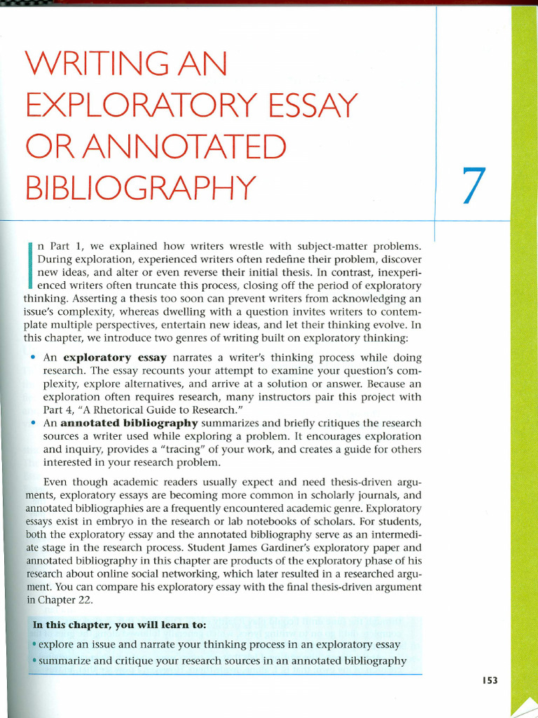 Writing An Exploratory Essay or Annotated Bibliography | PDF