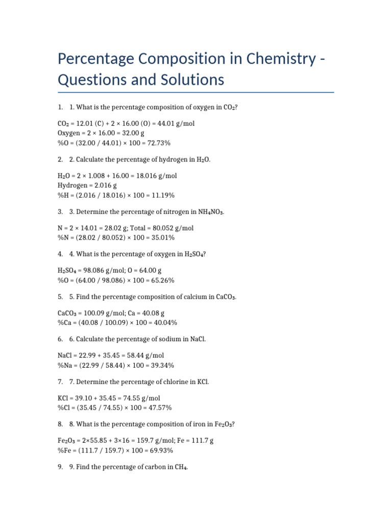 Chemistry Percentage Composition Guide | PDF | Magnesium | Manganese